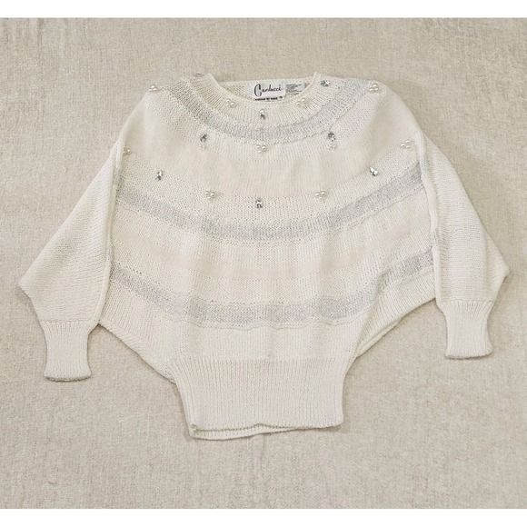 Vintage Sweaters - Vintahe Carducci Jewel Embellished Wool Blend Sweater Cream Color Size Small